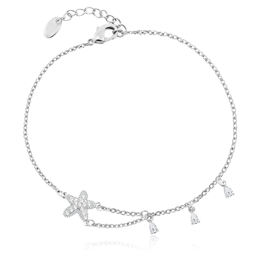 Dainty CZ Starfish Bracelet In Rhodium